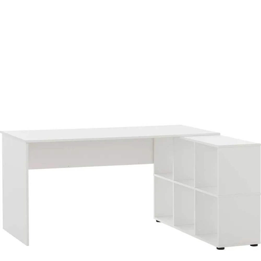 Wohnen Weiße Möbel|Bürotische*Weißer Schreibtisch mit seitlichem Regal - Obtin