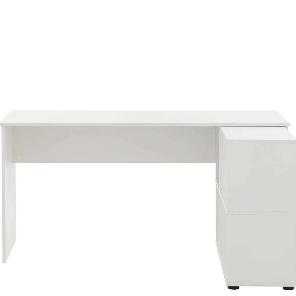 Wohnen Weiße Möbel|Bürotische*Weißer Schreibtisch mit seitlichem Regal - Obtin