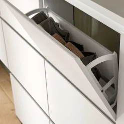 Wohnen Weißer Schuhklappen-Schrank mit drei Klappen - Dany