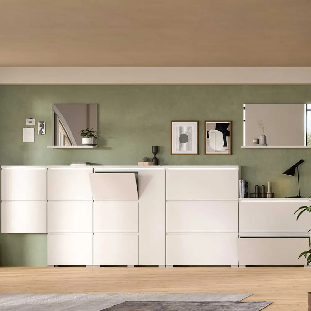 Wohnen Weißer Schuhklappen-Schrank mit drei Klappen - Dany