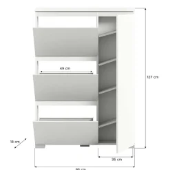 Wohnen Weißer Schuhklappen-Schrank mit drei Klappen - Dany