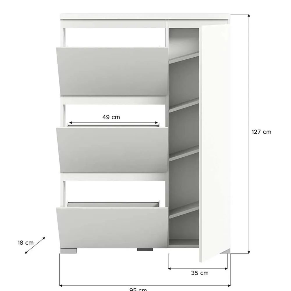 Wohnen Weißer Schuhklappen-Schrank mit drei Klappen - Dany