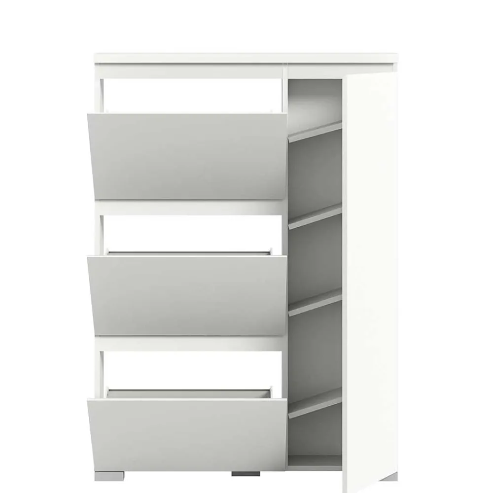 Wohnen Weißer Schuhklappen-Schrank mit drei Klappen - Dany