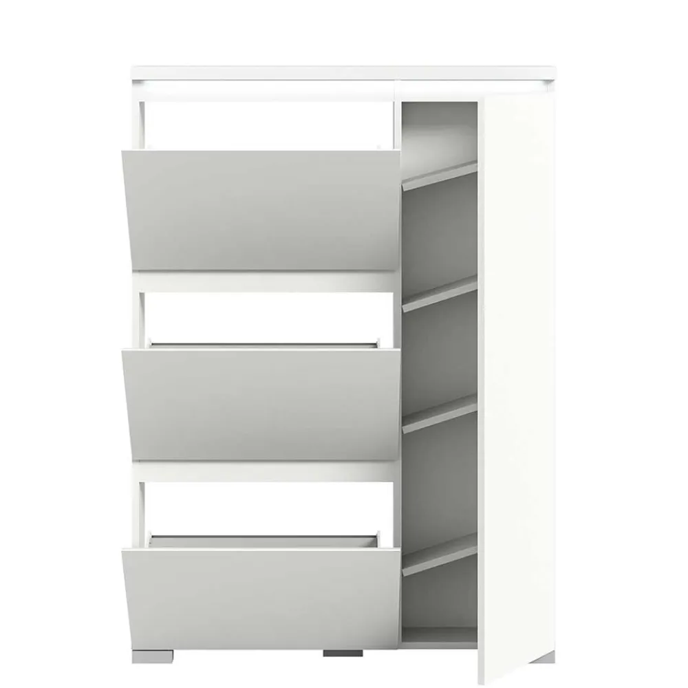 Wohnen Weißer Schuhklappen-Schrank mit drei Klappen - Dany