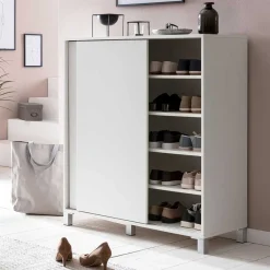 Wohnen Weißer Schuhschrank mit praktischen Schiebetüren - Hank