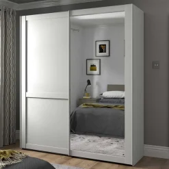 Wohnen Schränke|Kleiderschränke*Weißer Schwebetüren-Schrank mit Spiegel - Flinn