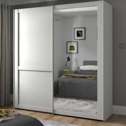 Wohnen Schränke|Kleiderschränke*Weißer Schwebetüren-Schrank mit Spiegel - Flinn