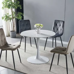 Wohnen Weißer Sinterstein Tisch mit Trompetenfuß - Glamour