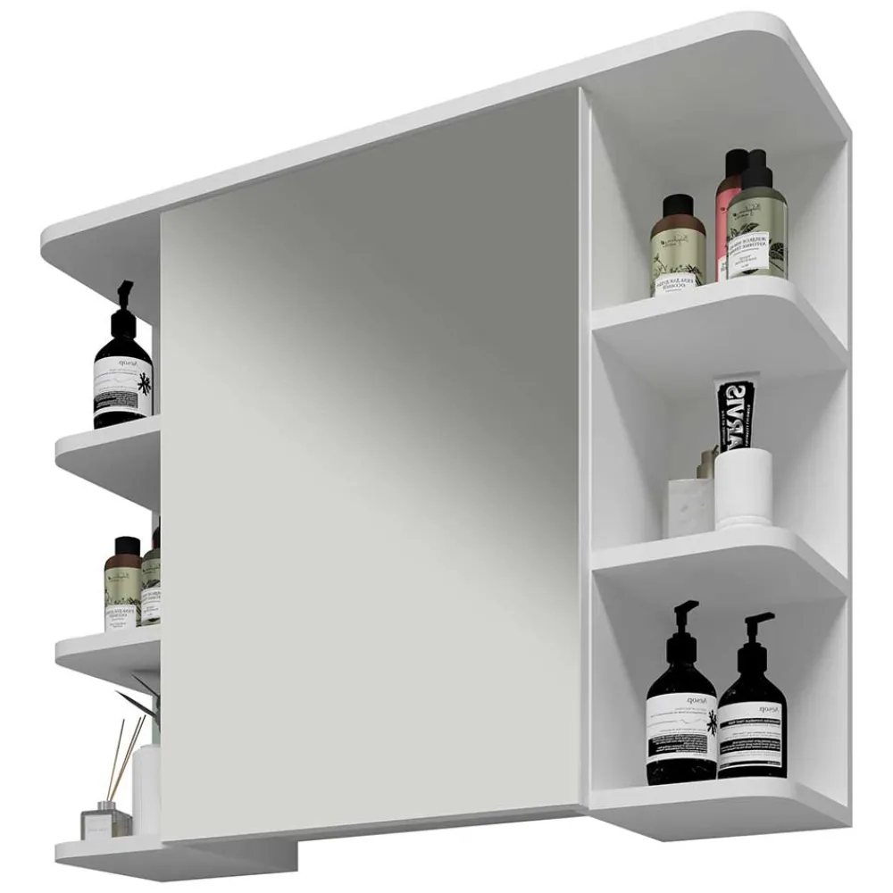 Wohnen Weißer Spiegelschrank mit seitlichen Regalen - Huanga