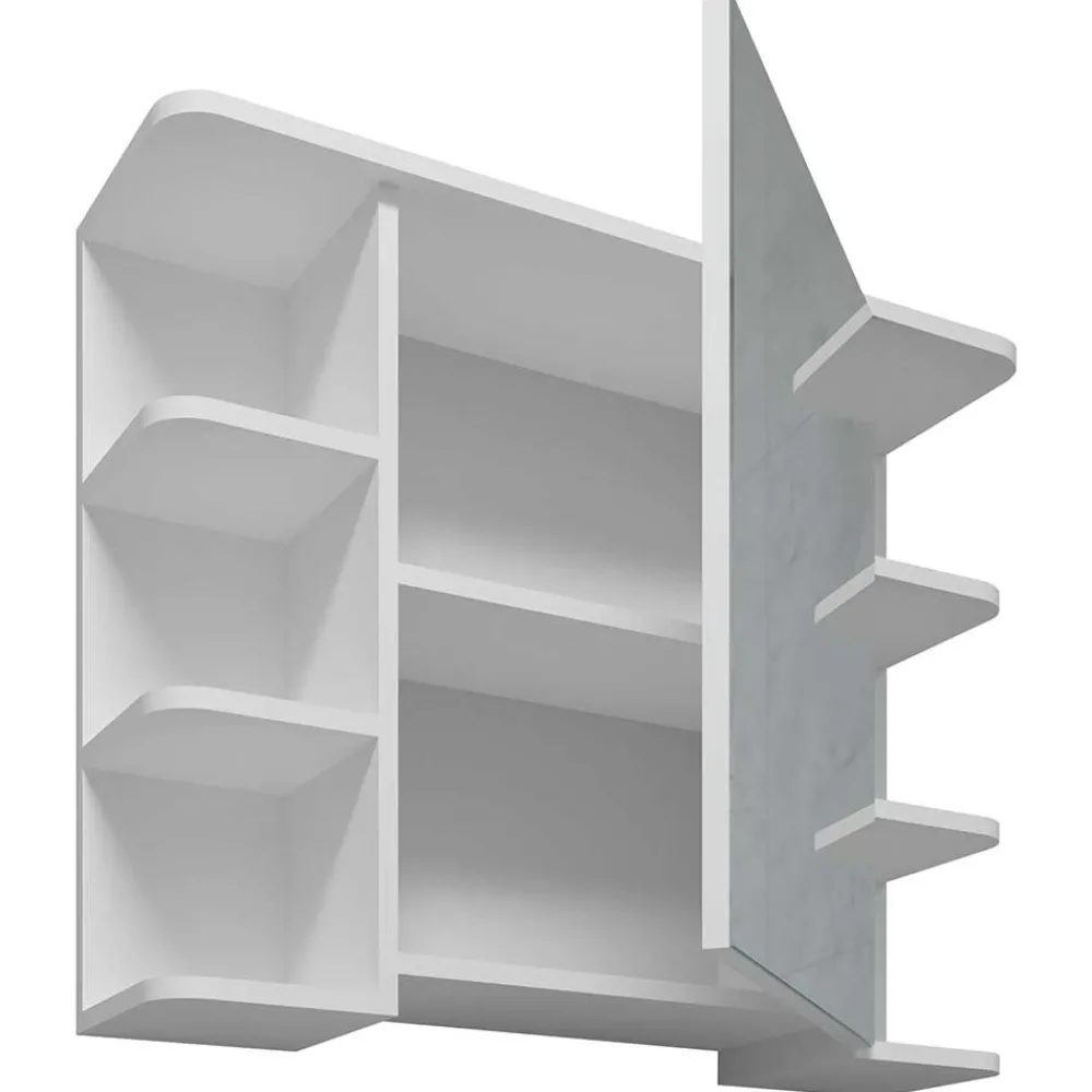 Wohnen Weißer Spiegelschrank mit seitlichen Regalen - Huanga