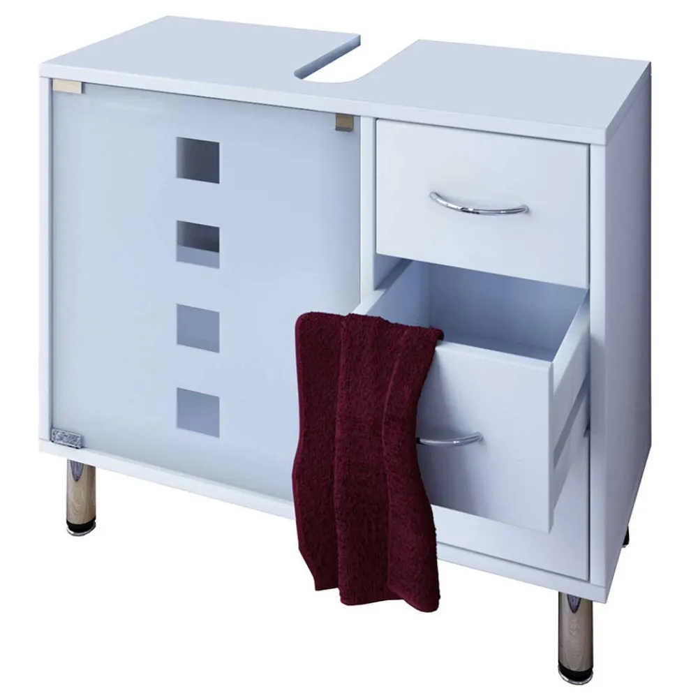 Wohnen Waschtisch|Waschbeckenunterschränke*Weißer Unterbeckenschrank mit Milchglas-Tür - Eiken