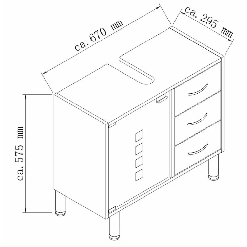 Wohnen Waschtisch|Waschbeckenunterschränke*Weißer Unterbeckenschrank mit Milchglas-Tür - Eiken