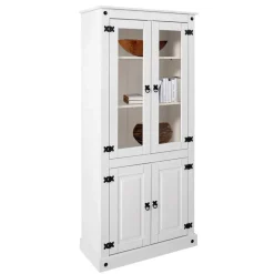 Wohnen Vitrinen|Wohnzimmer-Vitrinen*Weißer Vitrinenschrank aus Kiefer - Sergio