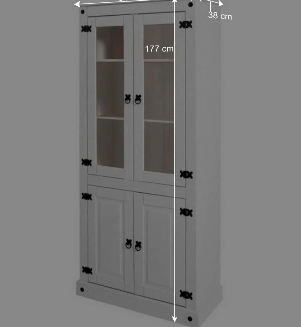 Wohnen Vitrinen|Wohnzimmer-Vitrinen*Weißer Vitrinenschrank aus Kiefer - Sergio