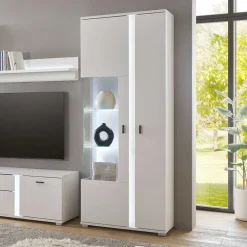 Wohnen Weißer Vitrinenschrank mit LED Beleuchtung - Tirol