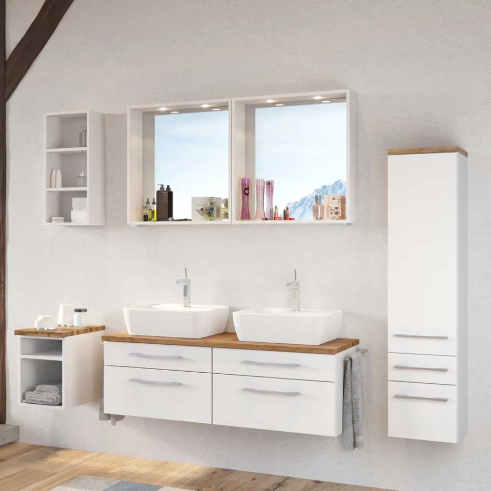 Wohnen Weißes Bad Set mit Doppelwaschtisch - Enwicos I (sechsteilig)