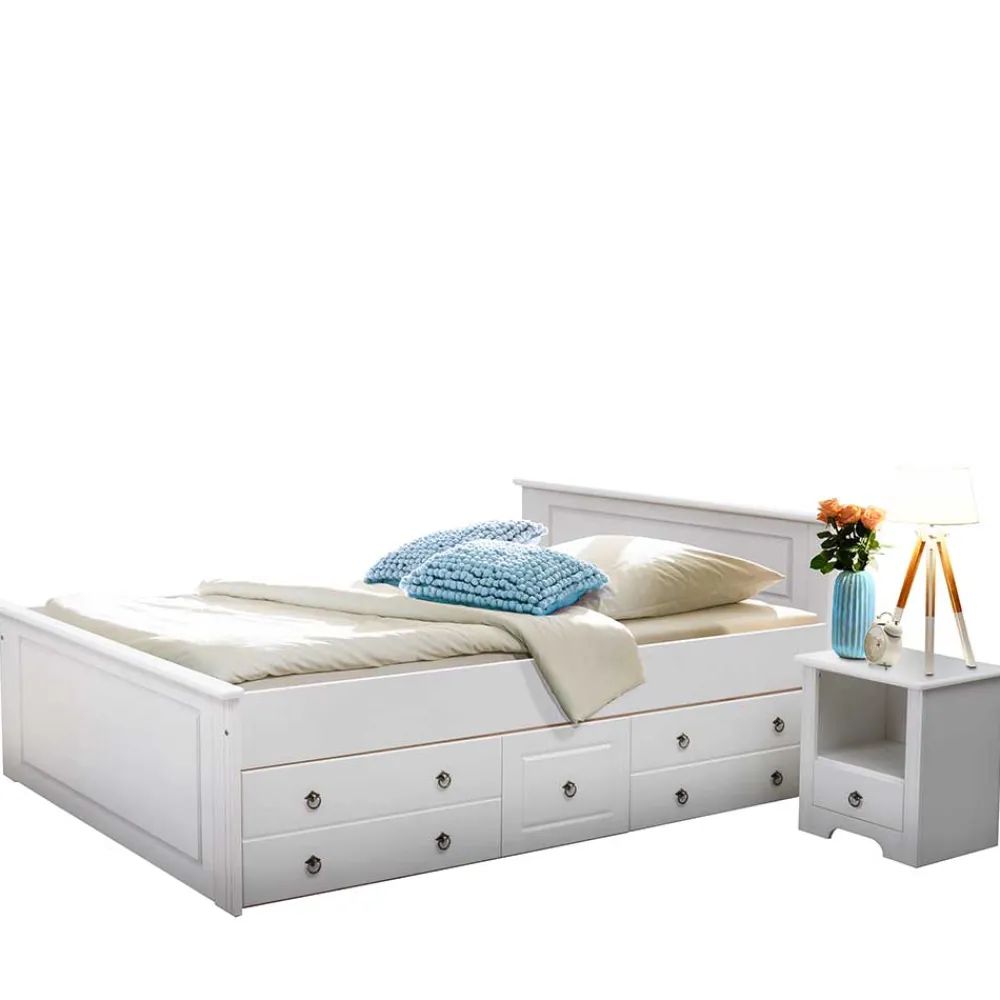 Wohnen Jugendbetten*Weißes Bett & Nachttische - Velriva (dreiteilig)