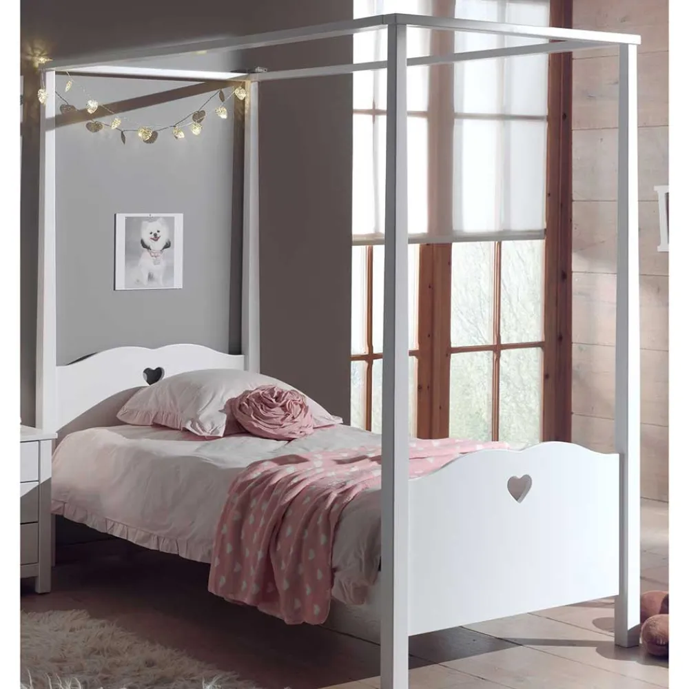 Wohnen Kinderbetten|Kindermöbel*Weißes Bett Grandory mit Himmel