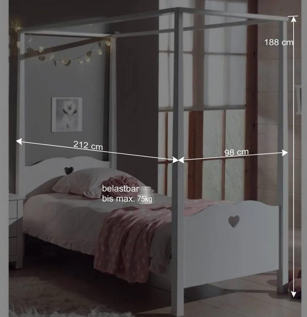 Wohnen Kinderbetten|Kindermöbel*Weißes Bett Grandory mit Himmel