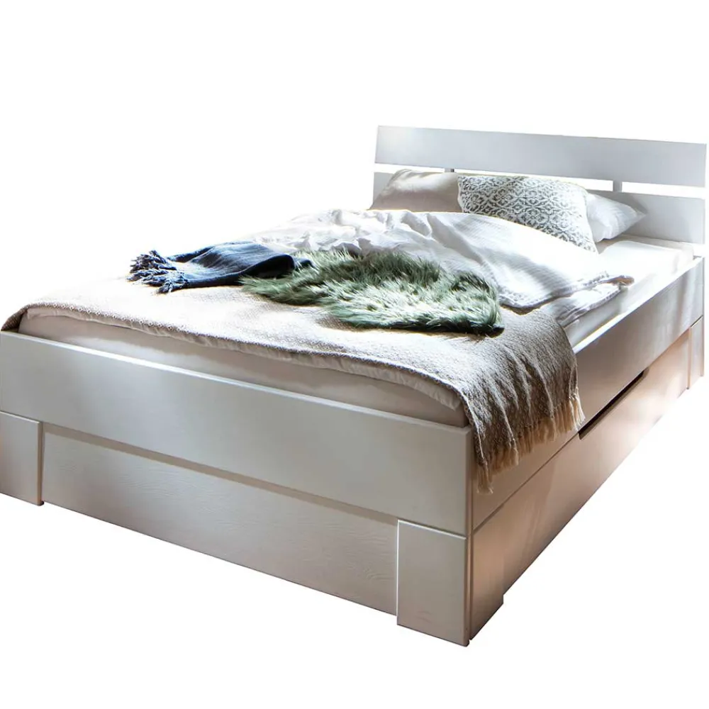 Wohnen Weißes Bettgestell aus Fichte Massivholz - Snoudy