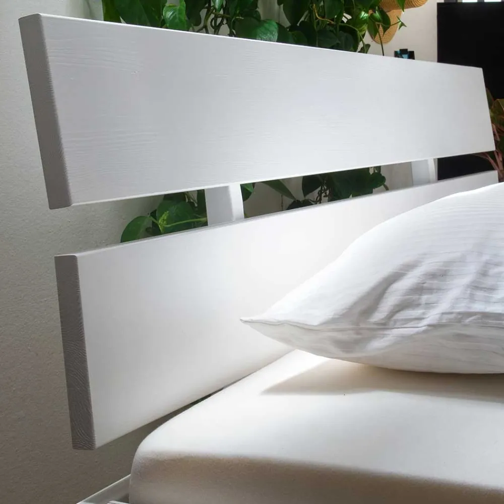 Wohnen Weißes Bettgestell aus Fichte Massivholz - Snoudy