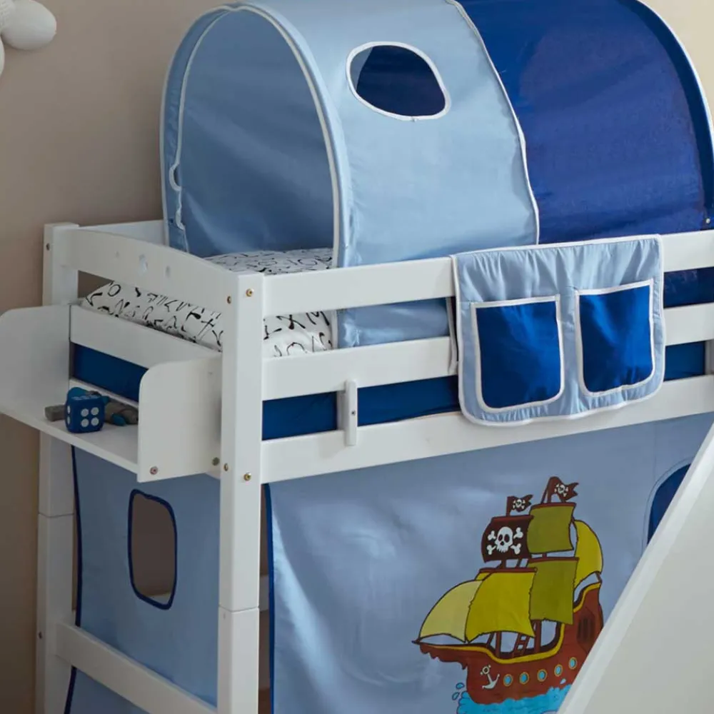 Kinder Wohnen Weißes Buchenholz Hochbett mit schräger Rutsche - Feradila