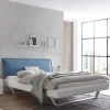 Wohnen Weißes Designbett mit Polsterkopfteil in Blau - Giralna