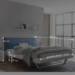 Wohnen Weißes Designbett mit Polsterkopfteil in Blau - Giralna