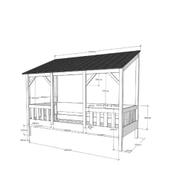 Kinder Wohnen Weißes Hausbett mit Dach in Schwarz - Gozo