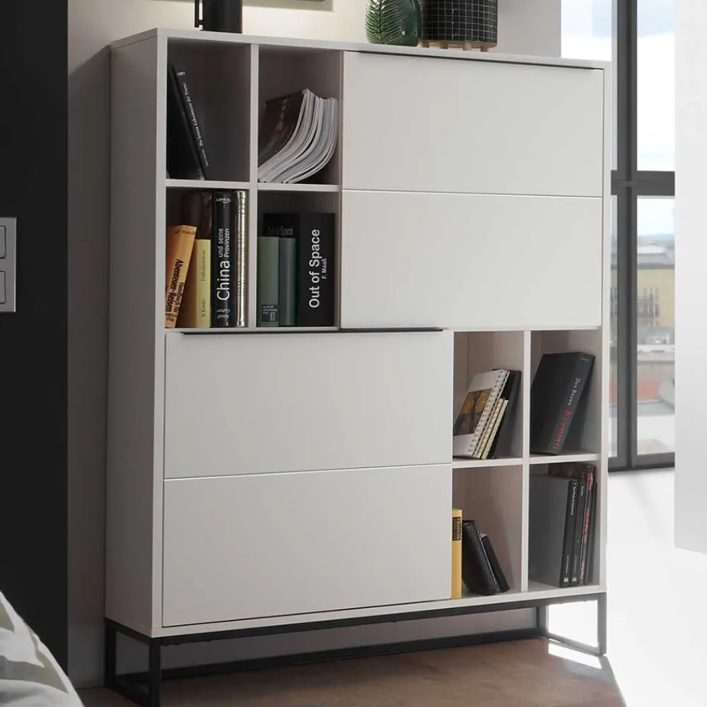 Wohnen Weißes Highboard mit 8 Fächern & 2 Türen - Enkraja