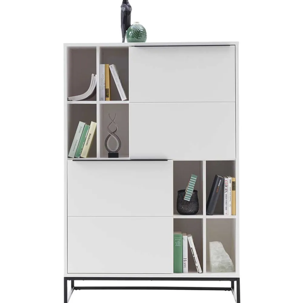 Wohnen Weißes Highboard mit 8 Fächern & 2 Türen - Enkraja