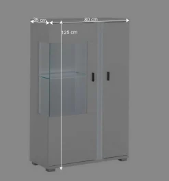 Wohnen Weißes Highboard mit Glaseinsatz und LED Beleuchtung - Tirol