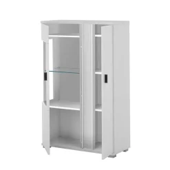 Wohnen Weißes Highboard mit Glaseinsatz und LED Beleuchtung - Tirol