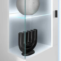 Wohnen Weißes Highboard mit Glaseinsatz und LED Beleuchtung - Tirol