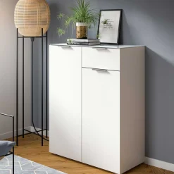 Wohnen Weißes Highboard mit zwei Türen und Schublade - Intiatos