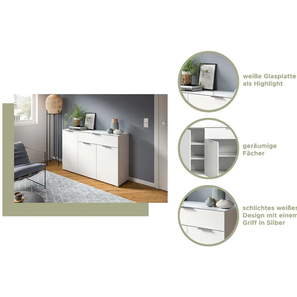Wohnen Weißes Highboard mit zwei Türen und Schublade - Intiatos
