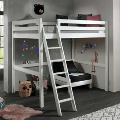 Wohnen Schwarze Möbel|Weiße Möbel*Weißes Hochbett & Sesselbett - Relisa (zweiteilig)