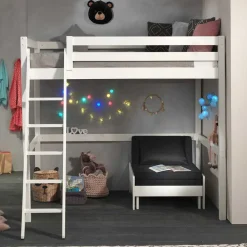 Wohnen Schwarze Möbel|Weiße Möbel*Weißes Hochbett & Sesselbett - Relisa (zweiteilig)