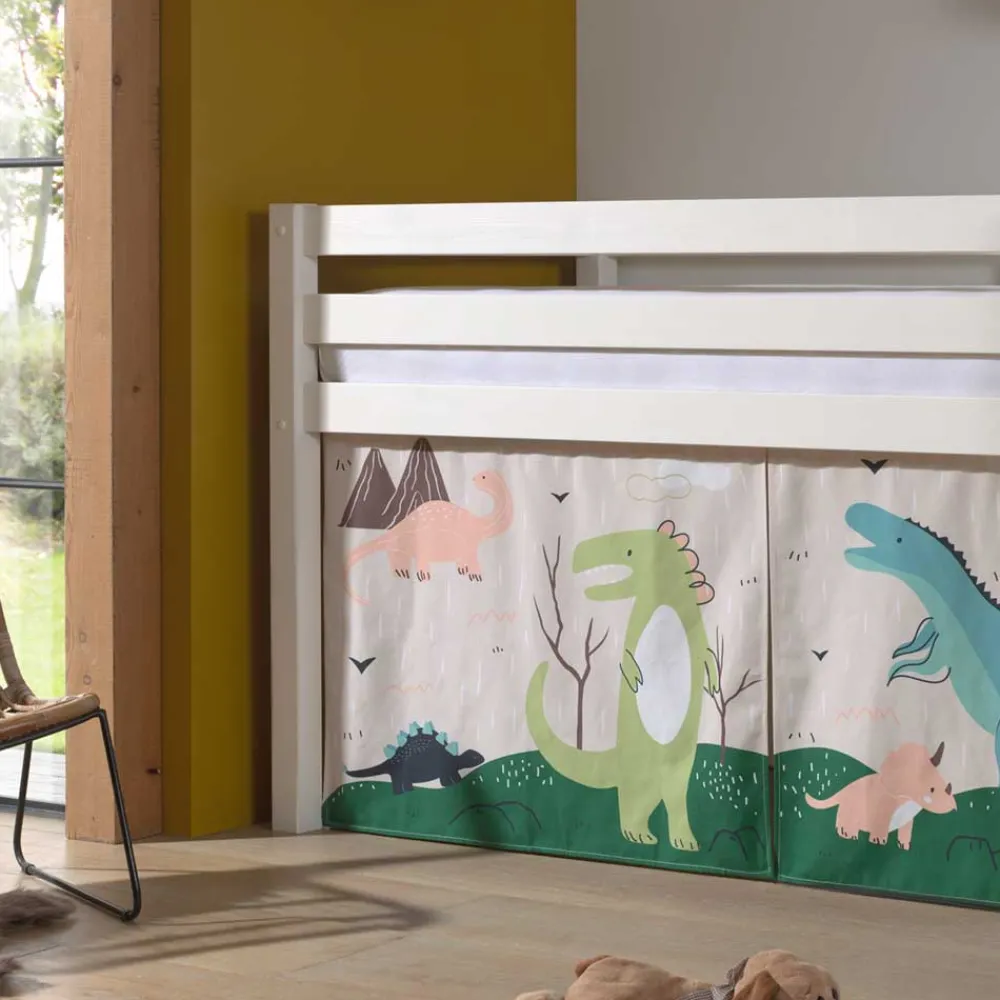 Wohnen Kinderbetten*Weißes Hochbett für Kinder mit Dinos - Evanuela