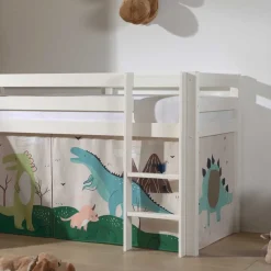 Wohnen Jugendbetten|Kinderbetten*Weißes Hochbett mit Dino Vorhangset - Cironna