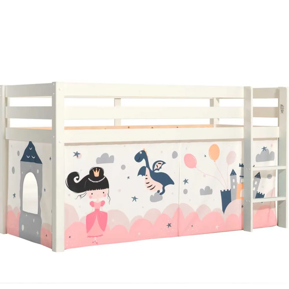 Wohnen Kinderbetten*Weißes Hochbett mit gerader Leiter - Vicados