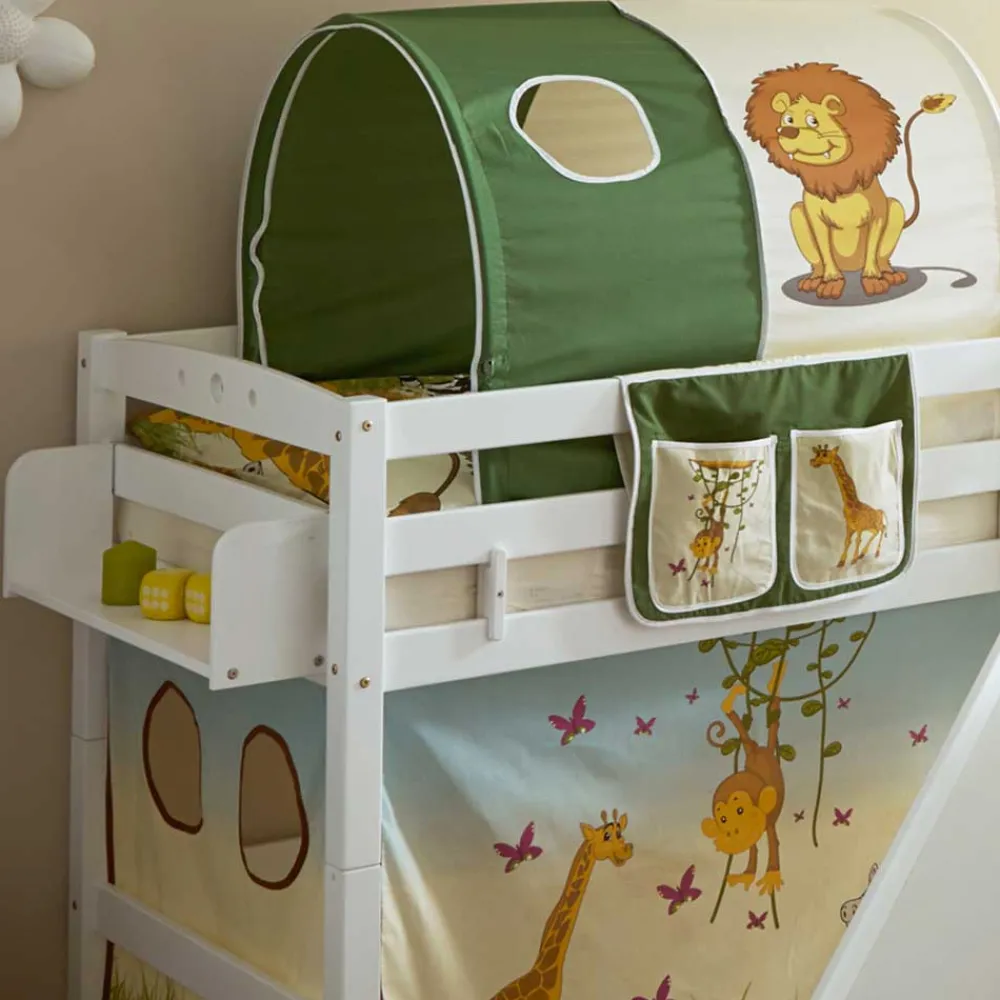 Kinder Wohnen Weißes Hochbett mit Podest Rutsche - Adnine