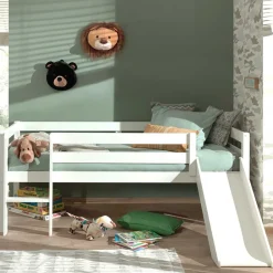 Wohnen Kinderbetten*Weißes Hochbett mit Rutsche - nur 83 cm hoch - Kendalas