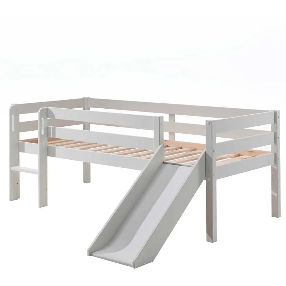 Wohnen Kinderbetten*Weißes Hochbett mit Rutsche - nur 83 cm hoch - Kendalas