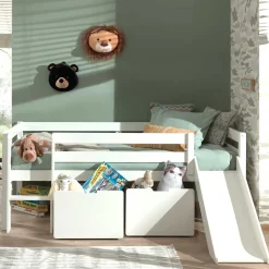 Wohnen Kinderbetten*Weißes Hochbett mit Rutsche - nur 83 cm hoch - Kendalas