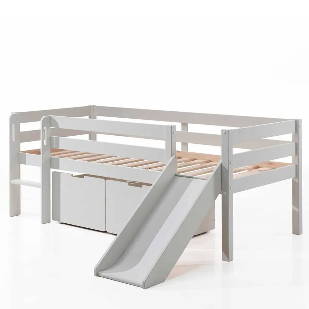 Wohnen Kinderbetten*Weißes Hochbett mit Rutsche - nur 83 cm hoch - Kendalas