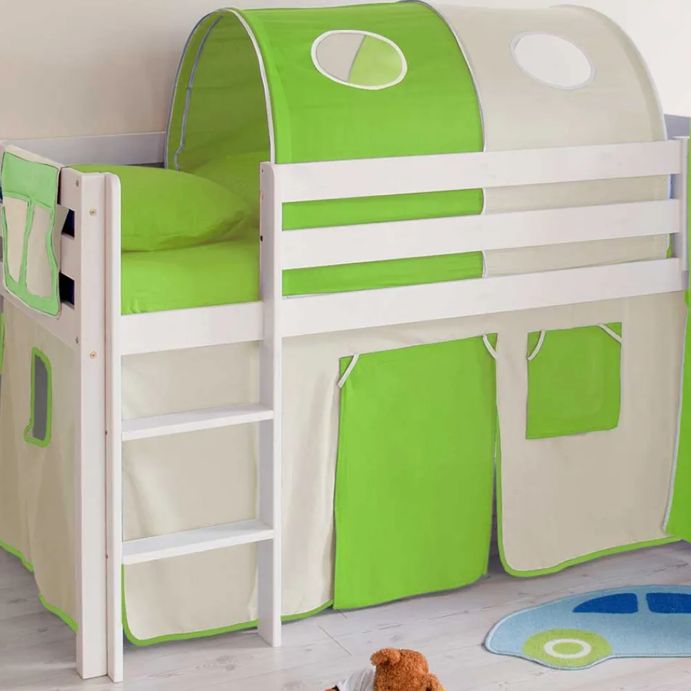 Kinder Wohnen Weißes Hochbett mit Rutsche & Turm - Fegura