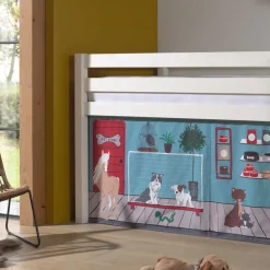 Wohnen Weiße Möbel|Jugendbetten*Weißes Hochbett mit Spielvorhang Zooladen - Nadals