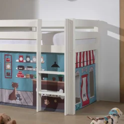 Wohnen Weiße Möbel|Jugendbetten*Weißes Hochbett mit Spielvorhang Zooladen - Nadals