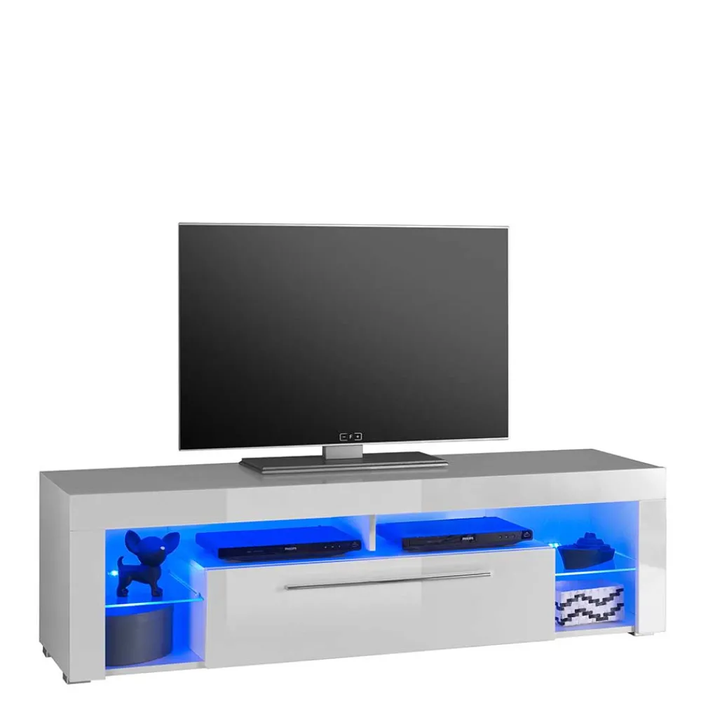 Wohnen Tv & Hifi-Möbel|Tv & Hifi-Möbel*Weißes Hochglanz TV Board beleuchtet - Cessma